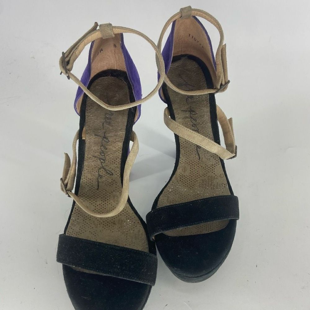 Free People Women's Colorblock Open-Toe Suede Strappy Platform Heels Size 8 - Picture 2 of 7